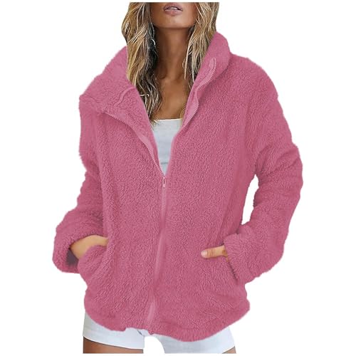 Generisch Black Friday Angebote 2024 AB Wann Datum Teddyjacke Damen Einfarbig Revers Plüschjacke Winter Warm Fleecejacke Freizeit Teddyfleece Jacke ReißVerschluss Winterjacke Langarm von Generisch