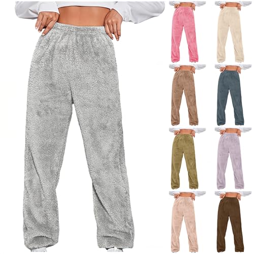 Generisch Black Friday Angebote 2024 AB Wann Datum Winterhose Damen Warm Plüsch Hose Einfarbig Flanell Hosen Verdicken Heimhose Thermo Teddyhose Große Größen Fleecehose Weich Bequem von Generisch
