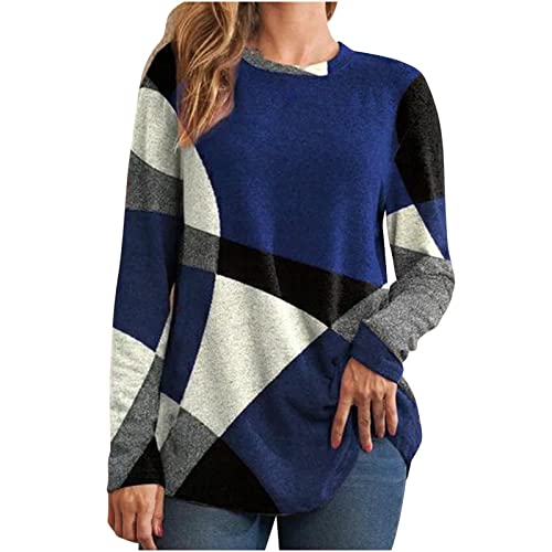 Generisch Black Friday Angebote 2024 Langarmshirt Damen Farbblock Stitching Pullover Große Größen Longpullover Locker Rundhals Sweatshirt Leichte Langarm Longshirt Freizeit Longsleeve von Generisch