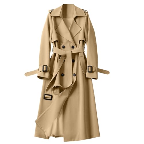 Generisch Black Friday Angebote 2024 Trenchcoat Damen Lang Winddichter Übergangsjacke Plus Size Jacke mit Gürtel Double Breasted Mantel Leichte Revers Windjacke Einfarbig von Generisch