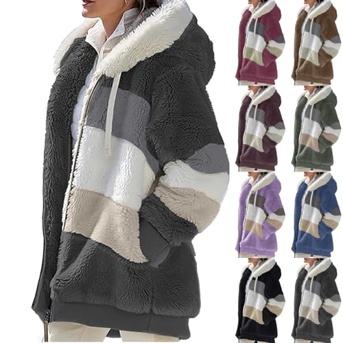 Generisch Black Friday Sale Deal Des Tages Heute Fleecejacke Damen Mit Kapuze Teddyfleece Jacke Oversize Warm Sherpa Kapuzenjacke Winter Fleece Teddyjacke Reißverschluss Hoodie Mantel Plüschjacke von Generisch
