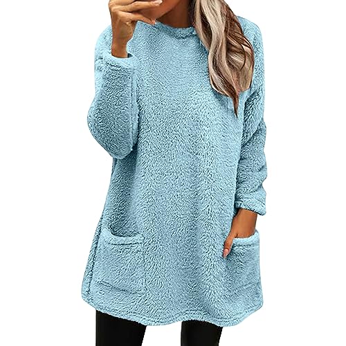 Generisch Black Fryday Pullover Damen Lang Teddy Fleece Flauschig Pulli Weich Winter Warm Sweatshirt Langarm Fleecepulli Plüsch Tops Oberteile Mit Taschen Sale Angebote Unter 10 Euro von Generisch