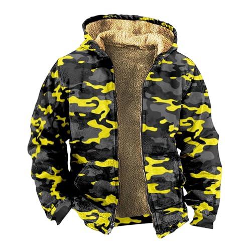 Generisch Black Jacket, Men's Camouflage Print Jacket Spring And Autumn Casual Trend Zipper Hooded Jacket College Jacken Männer Jean Jacket Men Sicherheitsweste Motorrad Jacke Im Dunkeln (7XL, Gelb) von Generisch