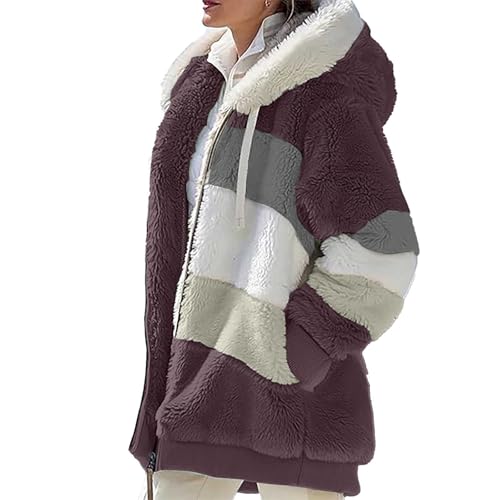 Generisch Blacks Friday Angebote Fashion Sale Damen Fleecejacke Damen Mit Kapuze Teddyfleece Jacke Oversize Warm Sherpa Kapuzenjacke Winter Fleece Teddyjacke Reißverschluss Hoodie Mantel Plüschjacke von Generisch