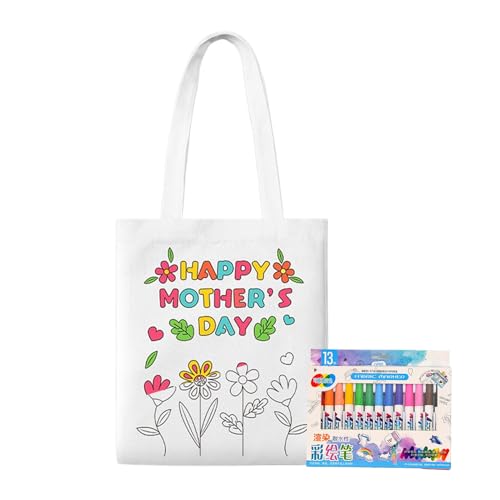 Generisch Blank Canvas Taschen - Kritzelbeutel,Muttertag Bastelset Mit Stiften Kunst Aktivitäten Für Kinder Mädchen Schule Zuhause Kindergarten Unterwegs von Generisch