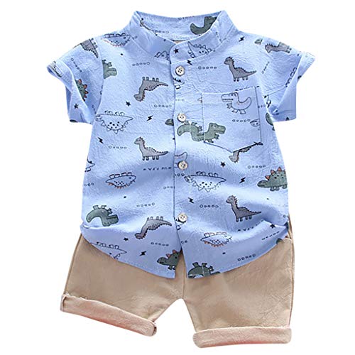 Generisch Blau Bekleidungssets Für Baby-Jungen 80 Set 2 Teiler Sommer Kurze Hosen Und Hemd Dino-Print Lässige Kinderkleidung Casual Hosenanzug Urlaub Mode Freizeitanzug von Generisch