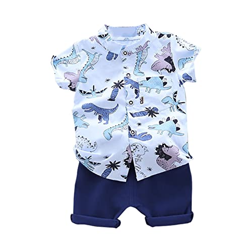 Generisch Blau Bekleidungssets Für Baby-Jungen 80 Set 2 Teiler Sommer Kurze Hosen Und Hemd Dino-Print Lässige Kinderkleidung Casual Hosenanzug Urlaub Mode Freizeitanzug von Generisch