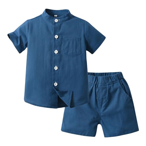 Generisch Blau Bekleidungssets Für Kinder Jungen 98 Set 2 Teiler Sommer Kurze Hosen Und Hemd Einfarbig Lässige Kinderkleidung Casual Hosenanzug Urlaub Mode Freizeitanzug von Generisch