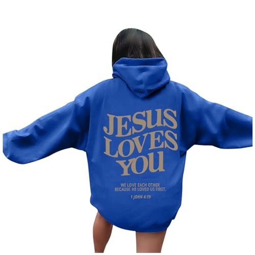 Generisch Blau Christliche Sweatshirts für Damen, Jesus Loves You, Kapuzenpullover, Kapuzenpullover, übergroß, lässig, langärmelig, Jesus-Sweatshirt, Taschen Generisch Blau Christliche Sweatshirts für Damen, Jesus Loves You, Kapuzenpullover, Kapuzenpullover, übergroß, lässig, langärmelig, Jesus-Sweatshirt, Taschen von Generisch