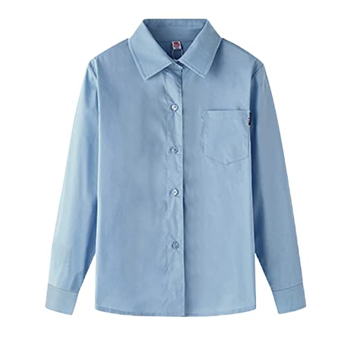 Generisch Blau Hemd 158 Jungen Langarm Slim Fit Student Hemd Baumwolle Revers Freizeithemden Einfarbige Hemdbluse Sommerhemd Boy Langarmshirt Junge Button Down Casual Hemden Sommer Formelle Uniform von Generisch