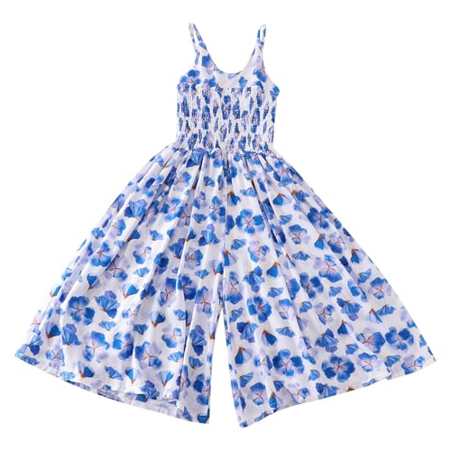 Generisch Blau Latzhose Kinder 146 Mädchen Overall Blumenmuster Sommer Jumpsuit Lang Weites Bein Trägerhose Lässige Strampler Ärmellos Romper Sommeroveralls Freizeithose Playsuit von Generisch