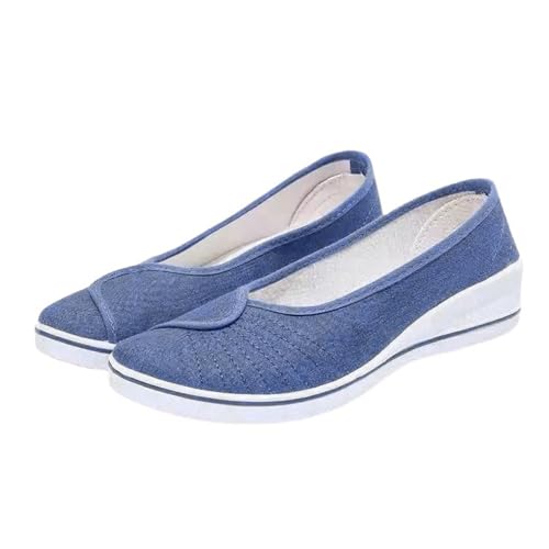 Generisch Blaue Schuhe Sommerschuhe Damen Weiß Keilabsatz Weiche Freizeitschuhe Handballschuhe (Blue, 41) von Generisch