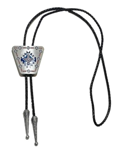 Generisch Blaues Azteken Ornament Bolo Tie Westernkrawatte Lederkordel von Generisch