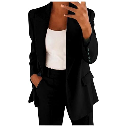 Generisch Blazer Damen,Elegant Blazer Anzug Set Einfarbig Streetwear Zweiteilig Hosenanzug Business Modern Anzughose Revers Sportlich Büro Outfit Slim Fit Anzugjacke Sommer Freizeitanzug von Generisch