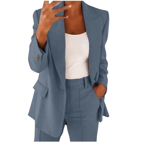 Generisch Blazer Damen,Elegant Blazer Anzug Set Einfarbig Streetwear Zweiteilig Hosenanzug Business Modern Anzughose Revers Sportlich Büro Outfit Slim Fit Anzugjacke Sommer Freizeitanzug von Generisch