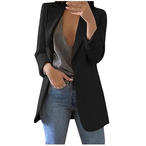 Generisch Blazer Damen Elegant Casual Blazerjacke Modische Revers Arbeitjacke Einfarbig Business Anzug Jacke Open Front Langarm Anzugjacke Geschäft Büro Jacke Große Größen Cardigan Mantel S-5XL von Generisch