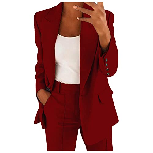 Generisch Blazer Damen Elegant Einfarbig Business Outfit Casual Open Front Arbeit Büro Jacken Mit Taschen Anzugjacke Oversize Dünn Blazerjacke Blazer Damen Sportlich Basic Knöpfen Vintage Anzugjacke von Generisch