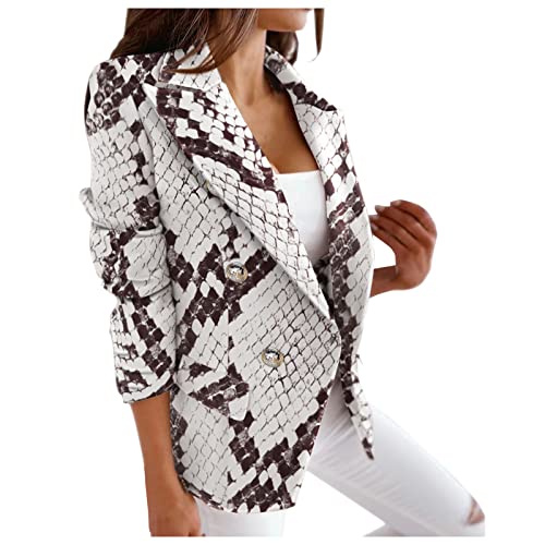 Generisch Blazer Damen Lang Business Karierte Blazerjacke Mantel Offene Blazer Leicht Jacke Langarm Revers Mantel Casual Strickjacke Winter Cardigan von Generisch