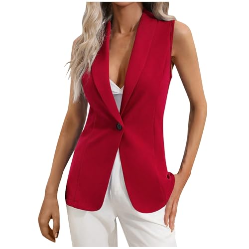 Generisch Blazer Damen Sportlich Longblazer Ärmellos Weste Mantel 3/4 Ärmel Kostüme & Elegant Ärmellose Open Front Anzugjacke Dünne Arbeitsjacke Büro Frühlingsjacke Knöpfen Sweatblazer Schwarze von Generisch