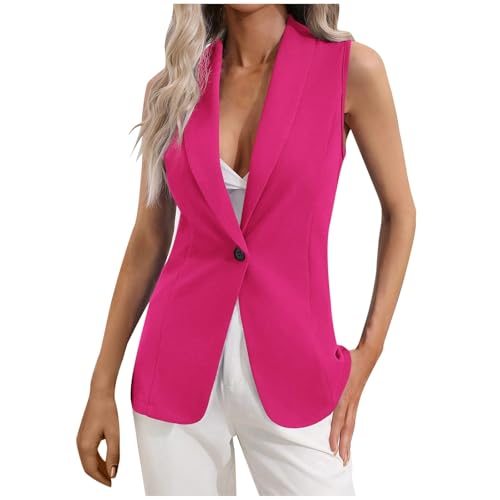 Generisch Blazer Damen Sportlich Longblazer Ärmellos Weste Mantel 3/4 Ärmel Kostüme & Elegant Ärmellose Open Front Anzugjacke Dünne Arbeitsjacke Büro Frühlingsjacke Knöpfen Sweatblazer Schwarze von Generisch