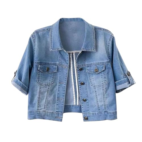 Generisch Blitzangebot, Must Haves, Jeansjacke Kurz Damen 3/4 Ärmel Farbige Cropped Jeansjacke Helle Waschung Kurze Jeansjacke Trucker Mantel Jeansjacke Tailliert Damen Schwarz, Damenmode Sale von Generisch