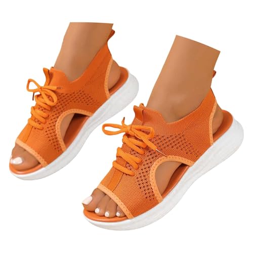 Generisch Blitzangebote, Sandalen Damen Flache Sandaletten Orthopädische Turnschuhe Strand Netz Offene Schuhe Sommer Sommerschuhe Leichte Freizeit Damenschuhe Orange 42 von Generisch
