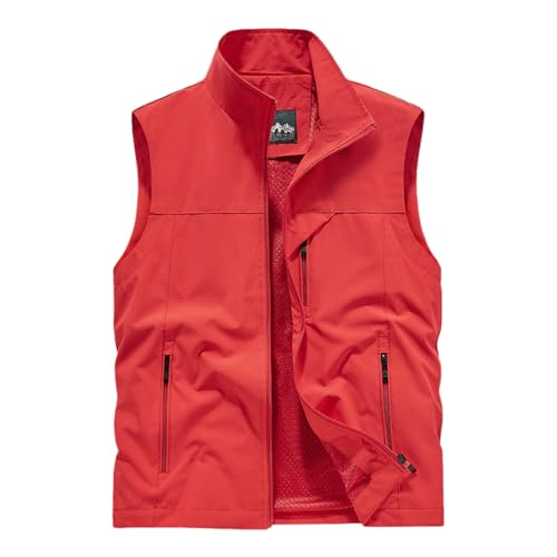 Generisch Blitzangebote Des Tages, Ärmellose Weste Herren Freizeit Jagdweste Leichte Jacke Multifunktionsweste Sommer Casual Sportweste Outdoor Safariweste Anglerweste Rot von Generisch
