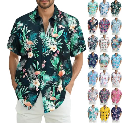 Generisch Blitzangebote Hawaii Hemd Herren Kurzarm Sommer Flamingo Kurzarmhemd Oversize Hawaiihemd Männer Blumen Freizeithemd Casual Strandhemd Freizeit Sommerhemd Große Größen Herrenhemden Grün 4XL von Generisch