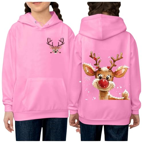 Generisch Mädchen Hoodie Weihnachtspullover Kapuzenpullover Weihnachten Pullover Sweatshirt Klamotten Modisch Kleidung Classic Regular Bekleidung Weiche Oberteile Rosa, 7 Jahre von Generisch