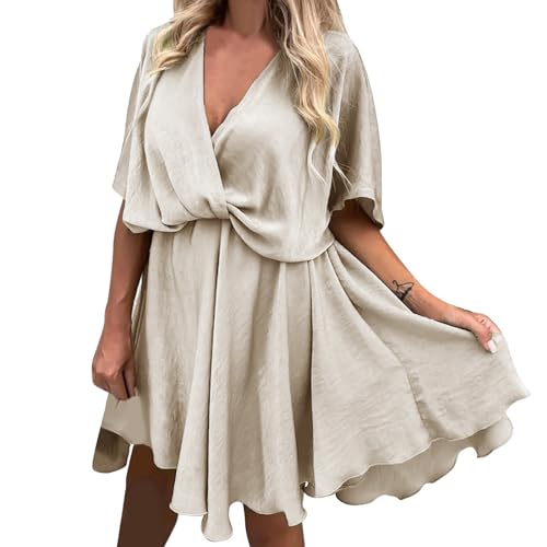 Generisch Blitzangebote Strandurlaub Must Haves Kleider Damen Sommer Frauen Druck Minikleid Fledermaus-Ärmel Überlappung Der Luft Swingkleid Strand Zerzauste Kleider Lässige -Kleider Weite Kleider von Generisch