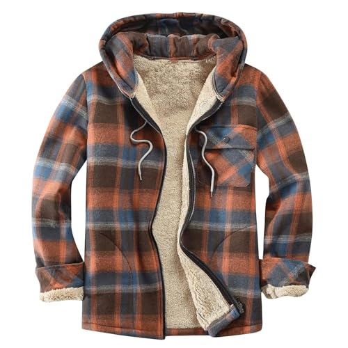 Generisch Blitzangebote Des Tages, Arbeitsjacke Herren Winter Herbst Sherpa Langarm Holzfäller Warme Hemdjacke Fleece Kariertes Jagd Pullover Orange L von Generisch