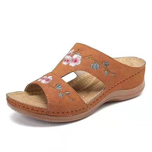 Generisch Blumenstickerei Orthopädische Sandalen Damen, Vintage Sommer Hausschuhe, Peep Toe Schlappen, Casual Walking Sandalen, Keil PU Strandschuhe Generisch Blumenstickerei Orthopädische Sandalen Damen, Vintage Sommer Hausschuhe, Peep Toe Schlappen, Casual Walking Sandalen, Keil PU Strandschuhe von Generisch