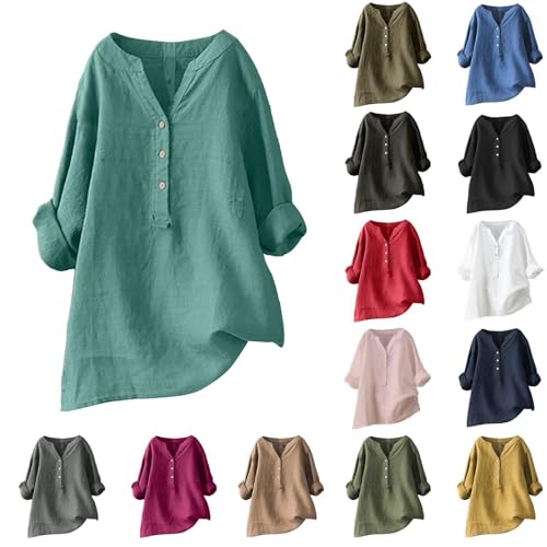 Generisch Bluse Damen Sommer Musselin Bluse Damen Baumwolle Leinenbluse V-Ausschnitt Button-Down Hemdbluse Elegant Einfarbig Blusenshirt Longbluse Oversized Blusehemd mit Taschen Generisch Bluse Damen Sommer Musselin Bluse Damen Baumwolle Leinenbluse V-Ausschnitt Button-Down Hemdbluse Elegant Einfarbig Blusenshirt Longbluse Oversized Blusehemd mit Taschen von Generisch