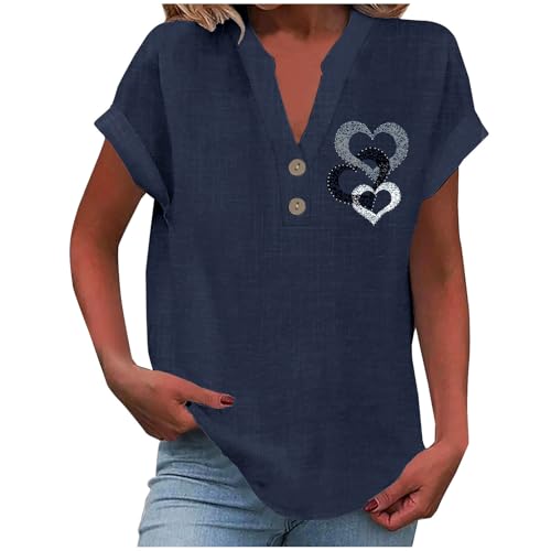 Generisch Bluse Damen Sommer Tops Baumwolle Leinenbluse Elegante Kurzarm Leinen Tshirt Leinenshirt Oversized Lässiges Musselin Oberteile Button Down Hemdbluse Tunika von Generisch