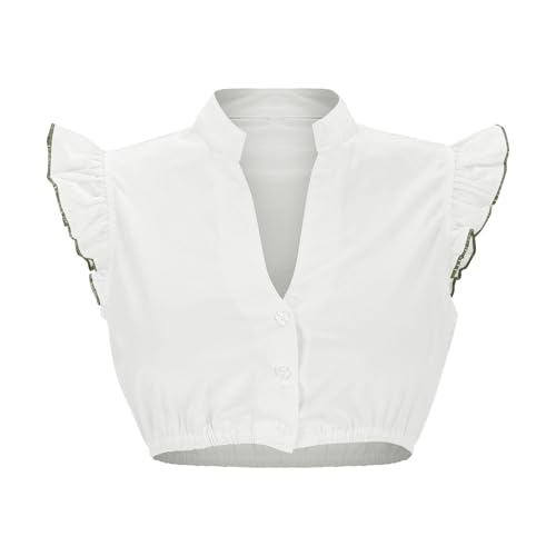 Generisch Bluse Dirndl,Dirndl lang,Bluse Damen Elegante Spitze Dirndlbluse Flügelärmel Trachtenbluse Tracht Oktoberfest Kostüm Outfit Blusenshirt Hemdbluse Hochgeschlossen Große Größen,15-AG S von Generisch