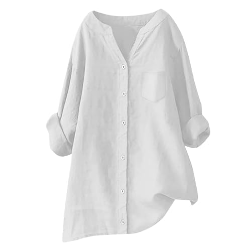 Generisch Blusen & Tuniken Für Damen Leinen Baumwolle Longbluse Musselin Bluse Sommer Button-Down Leinenbluse Lässiges Hemd V-Ausschnitt Elegant Tops Freizeithemd Tunika Große Größen Generisch Blusen & Tuniken Für Damen Leinen Baumwolle Longbluse Musselin Bluse Sommer Button-Down Leinenbluse Lässiges Hemd V-Ausschnitt Elegant Tops Freizeithemd Tunika Große Größen von Generisch