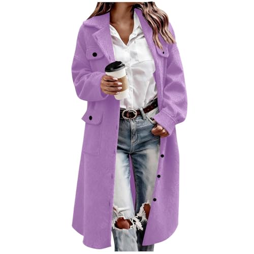 Generisch Bodenlanger Wollmantel Damen mWinterjacke mit Knopfleiste Leichte Wolljacke Einfarbig Übergangsjacke mit Stehkragen Warme Winterjacke Freizeit Softshelljacke mit Taschen von Generisch