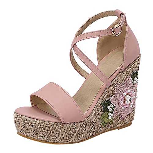 Generisch Böhmische Sandalen für Damen wasserdichte Plattform Slope-Absatz modische High-Heel-Schuhe trendige Sommerschuhe für jeden (40) von Generisch