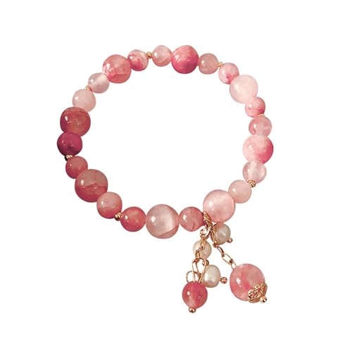 Generisch Boho-Armband mit Kristallperlen, rosa Erdbeer-Kristallperlenarmband, natürlicher Edelsteinschmuck für Frauen (Style A) von Generisch