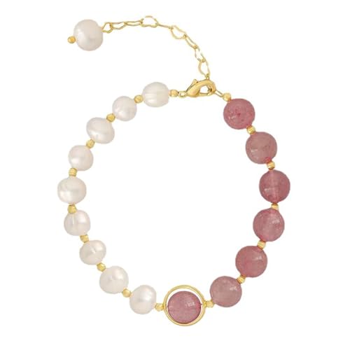 Generisch Boho-Armband mit Kristallperlen, rosa Erdbeer-Kristallperlenarmband, natürlicher Edelsteinschmuck für Frauen (Style B) von Generisch