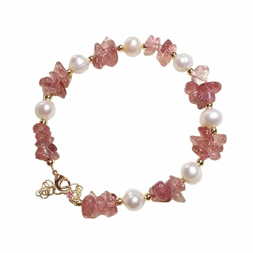 Generisch Boho-Armband mit Kristallperlen, rosa Erdbeer-Kristallperlenarmband, natürlicher Edelsteinschmuck für Frauen (Style C) von Generisch