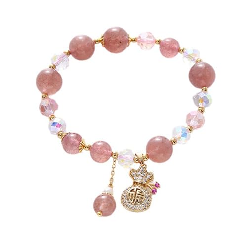 Generisch Boho-Armband mit Kristallperlen, rosa Erdbeer-Kristallperlenarmband, natürlicher Edelsteinschmuck für Frauen (Style D) von Generisch