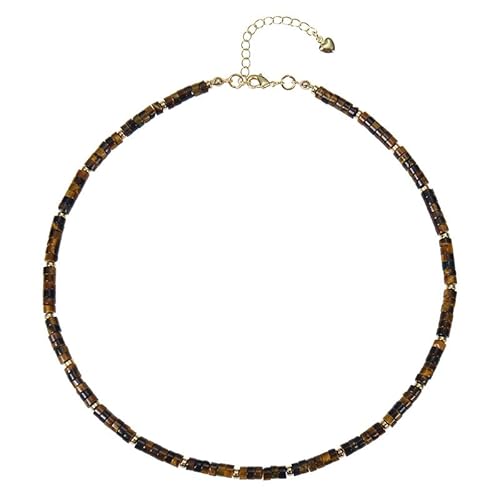 Generisch Boho-Halsketten Mit Edelsteinperlen für Damen,Boho-Halskette Mit Winzigen Reiskornperlen,Meditations-Balance-Strang,Chakra,Strandschmuck für Frauen und Mädchen,Tigerauge-Stein von Generisch