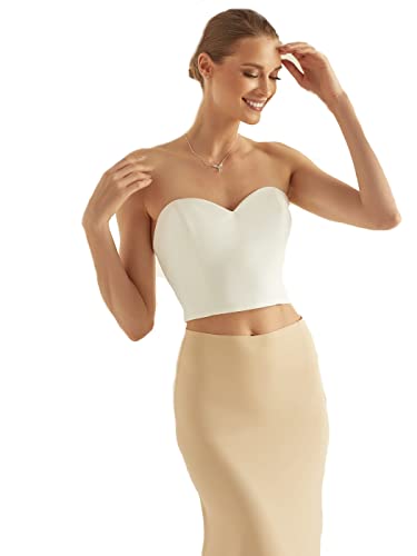 Generisch Bolero Korsett aus Chiffon Damen Corsage Herz Auschnitt Brauttop Top Brautbolero Jäckchen Hochzeit Boho Ivory Herz Auschnitt Braut (40) von Generisch