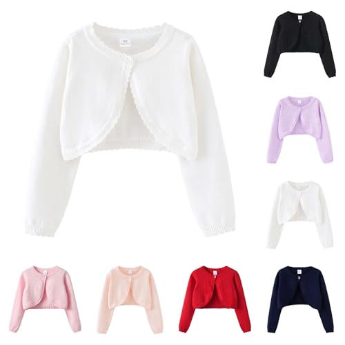 Generisch Bolero Mädchen Baumwolle Cardigan Elegant Süße Strickjacke Langarm Bolerojacke mit Schleifen Jäckchen für Kleid Festlich Cocktailkleid, Strickjacken Kinder 1-14 Jahre von Generisch