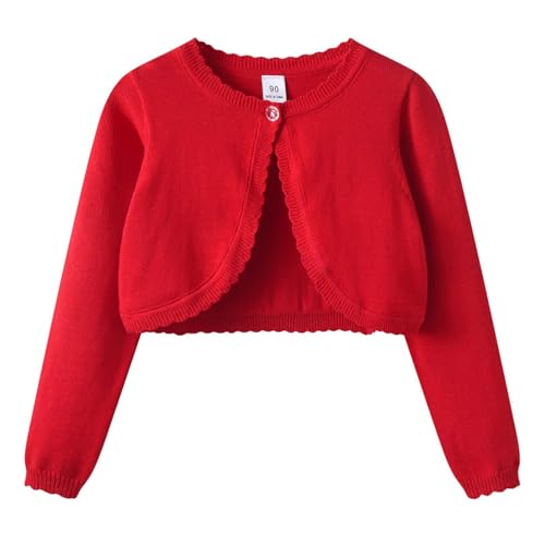 Generisch Bolero Mädchen Baumwolle Cardigan Elegant Süße Strickjacke Langarm Bolerojacke mit Schleifen Jäckchen für Kleid Festlich Cocktailkleid, Strickjacken Kinder 1-14 Jahre von Generisch