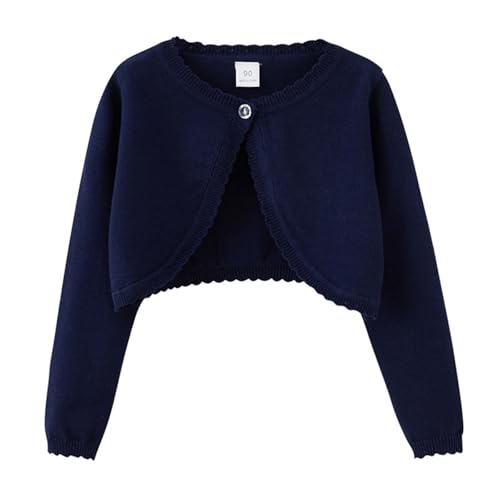 Generisch Bolero Mädchen Baumwolle Cardigan Elegant Süße Strickjacke Langarm Bolerojacke mit Schleifen Jäckchen für Kleid Festlich Cocktailkleid, Strickjacken Kinder 1-14 Jahre von Generisch