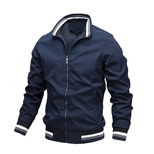 Generisch Bomber Jacket, Herren Flugjacke, Winterjacke Freizeit, Mit Taschen Jacke Army Bomb College Jungen Bomberjacke Frülings Jaken Dünne Frühling Leichte Sommerjacken Blouson (5XL, Dunkelblau) von Generisch