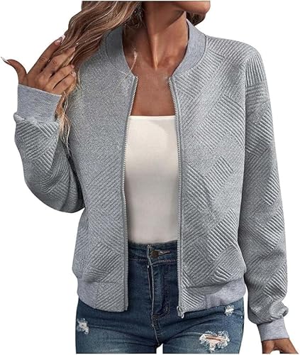 Generisch Bomberjacke Damen Frühling Leichte Blouson - Leicht Pilotenjacke Dünne Übergangsjacke Langarm Jacke Sommerjacke Rundhals Sweatjacke Zip Frühlingsjacke Outwear Coat von Generisch
