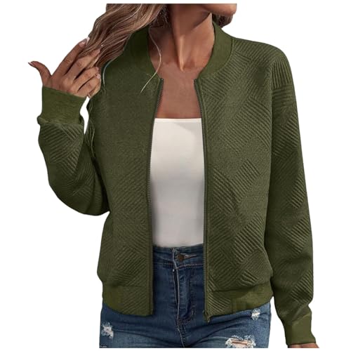 Generisch Bomberjacke Damen Frühling Leichte Blouson - Leicht Pilotenjacke Dünne Übergangsjacke Langarm Jacke Sommerjacke Rundhals Sweatjacke Zip Frühlingsjacke Outwear Coat von Generisch
